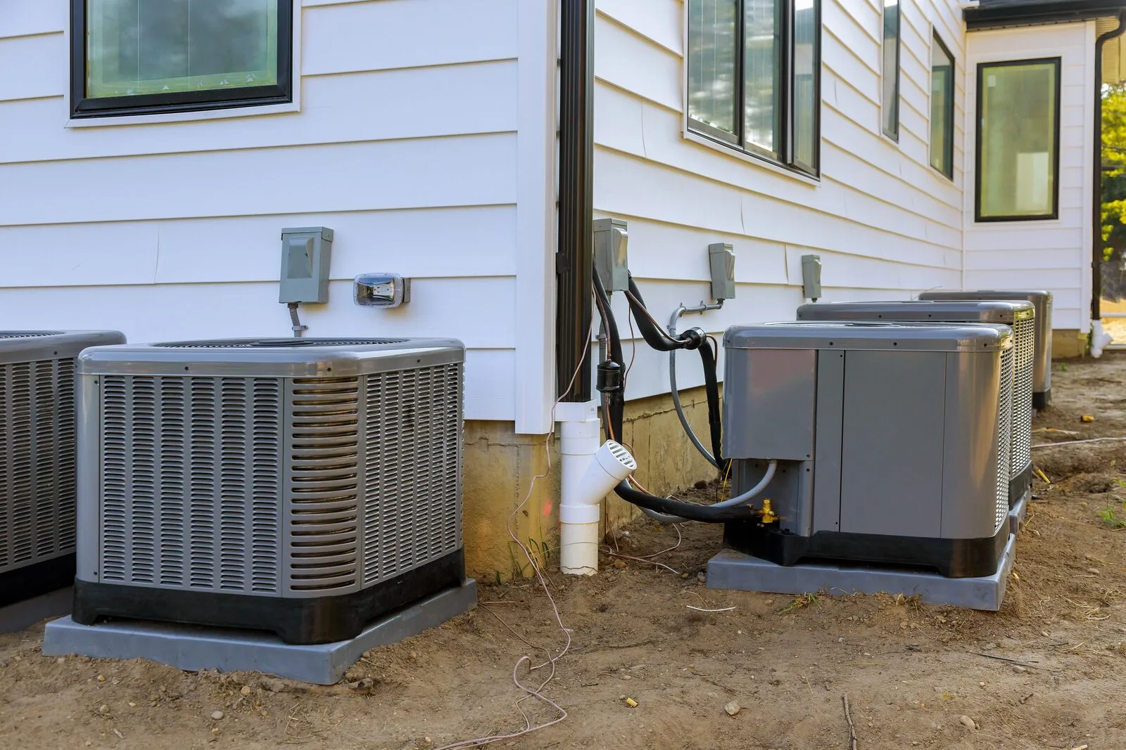 Outdoor AC units installed beside residential home